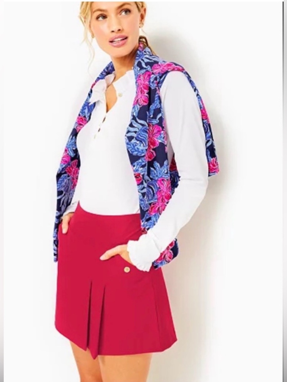 Lilly Pulitzer Luxletic Antibes Skort UPF 50+ Poinsettia Red Pink Athletic Skirt